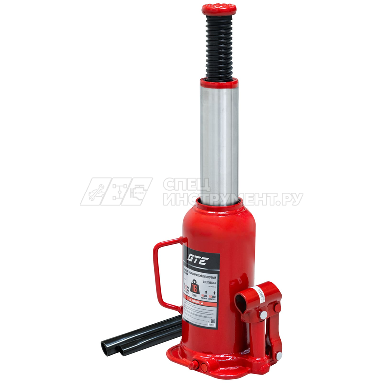Домкрат гидравлический бутылочный 16т (h min-227мм, h max-457мм, ход штока-150мм, ход винта-80мм) GTE /1/2
