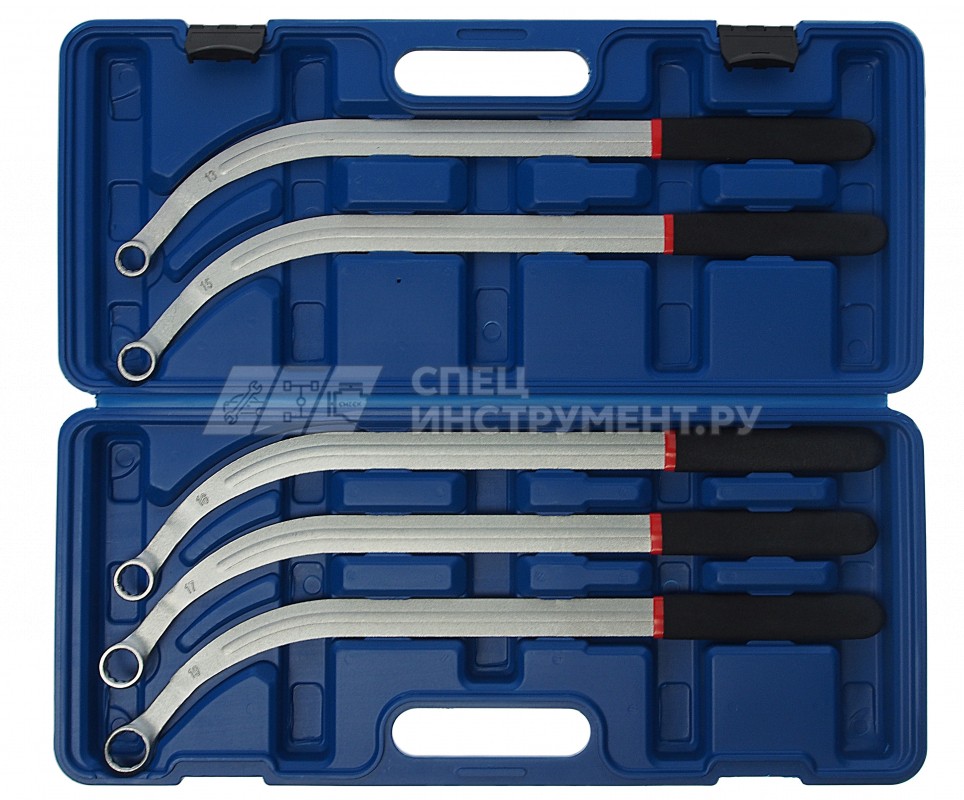 Набор ключей накидных удлиненных изогнутых(L-470мм; 13,15, 16, 17, 19мм) 5пр., в кейсе
