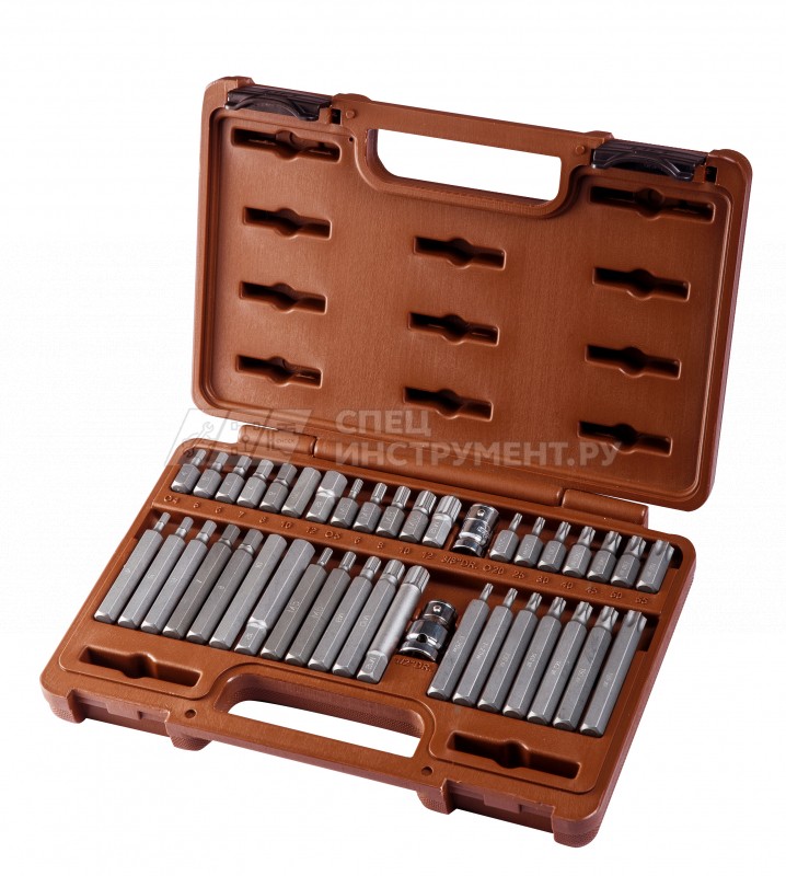 Набор вставок-бит 30, 75 мм, TORX Т20-Т55, SPLINE M5-M12, HEX 4-12мм, адаптеры 3/8"DR и 1/2"DR, 40 предметов