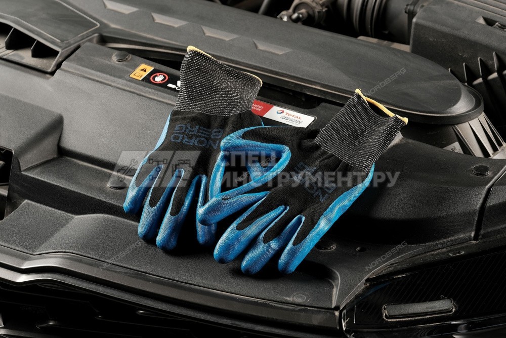 Перчатки маслобензостойкие, черная основа/ синее покрытие