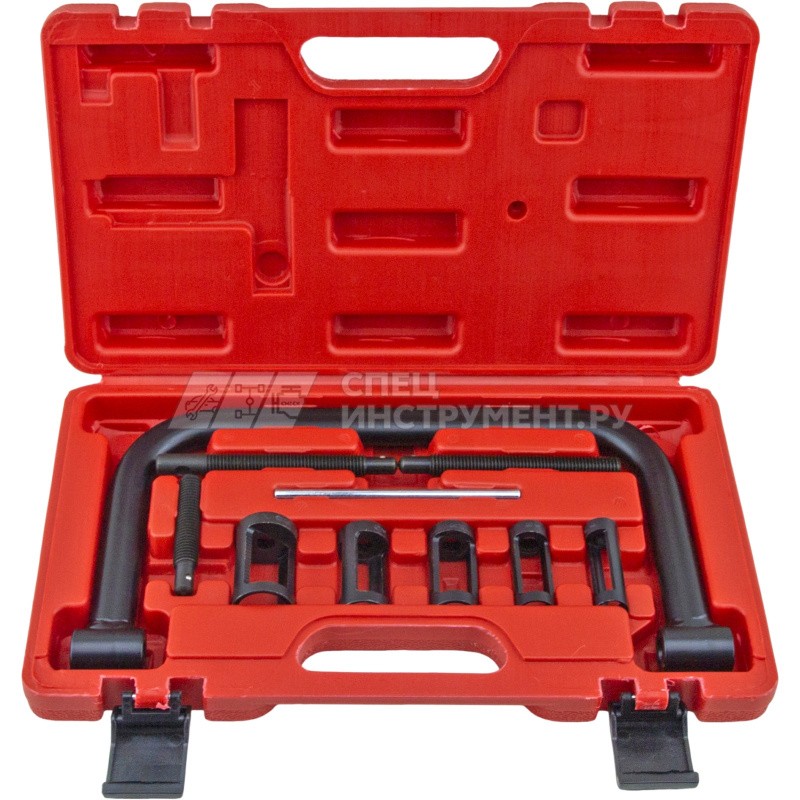 Рассухариватель клапанов струбцинного типа 10пр., (сменные толкатели: 16, 19, 23, 25, 30мм) ЭВРИКА ER-02110