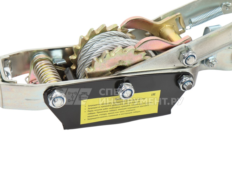 Лебедка ER-98463 рычажная тяговая 4т(двойное зубч. колесо, стальной трос, Ø -6мм, длина троса-3м) ЭВРИКА