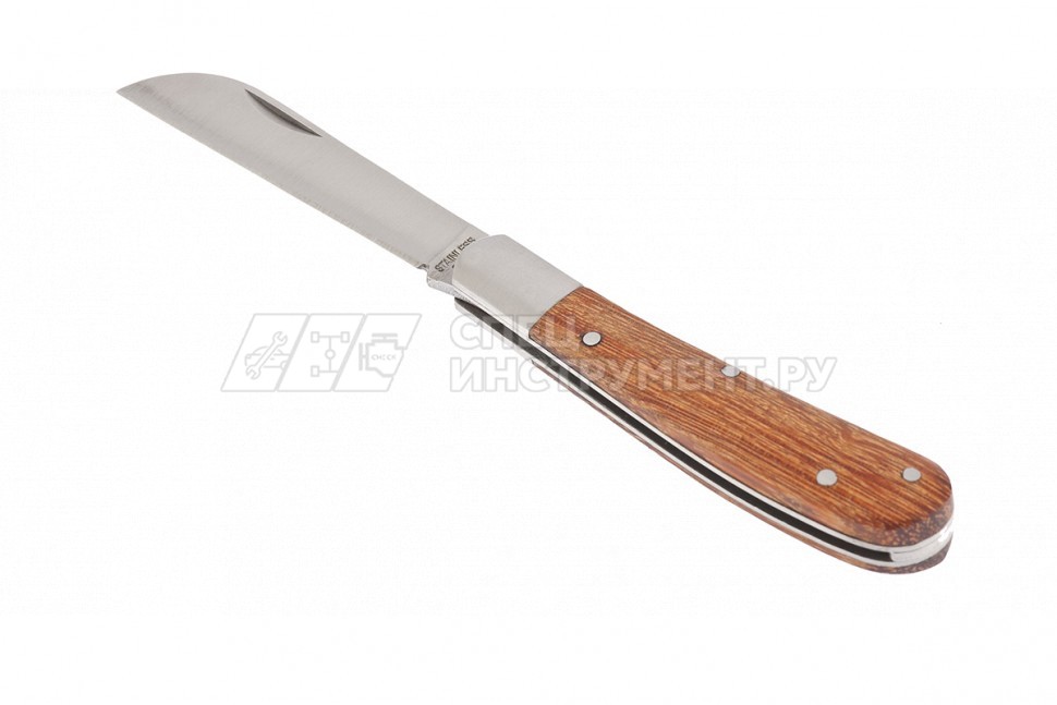 Нож садовый, 173 мм, складной, прямое лезвие, деревянная рукоятка