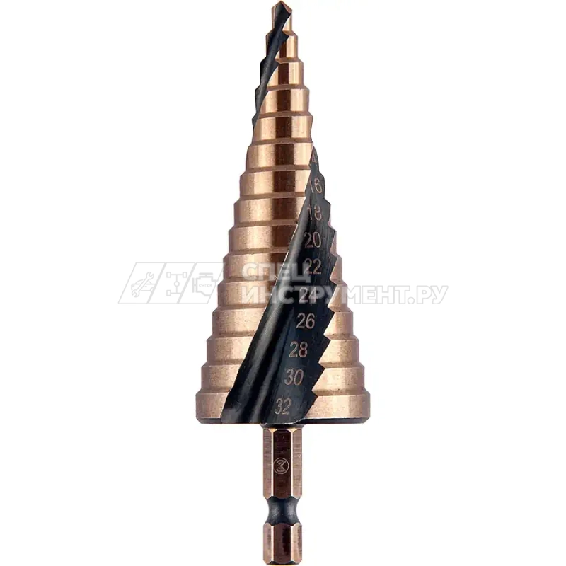 Сверло ступ. по мет. витое 4-32мм, 15 ступ.,шаг 2мм, Р6М5, Hex 1/4", MONOGRAM Special 101-019