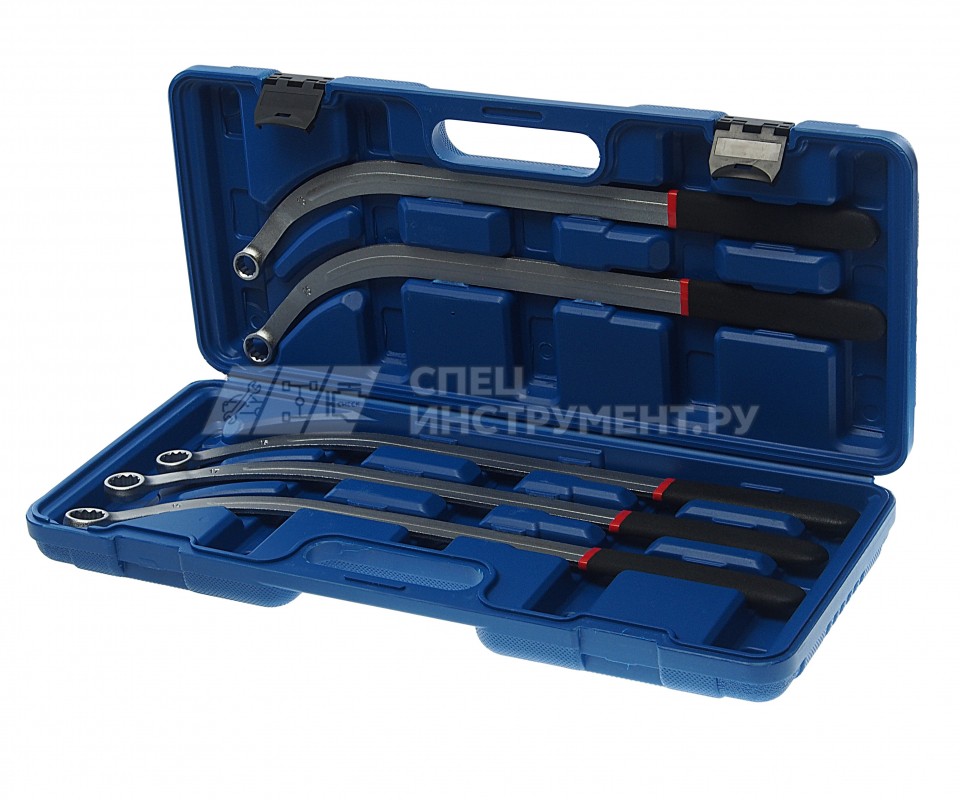 Набор ключей накидных удлиненных изогнутых(L-470мм; 13,15, 16, 17, 19мм) 5пр., в кейсе