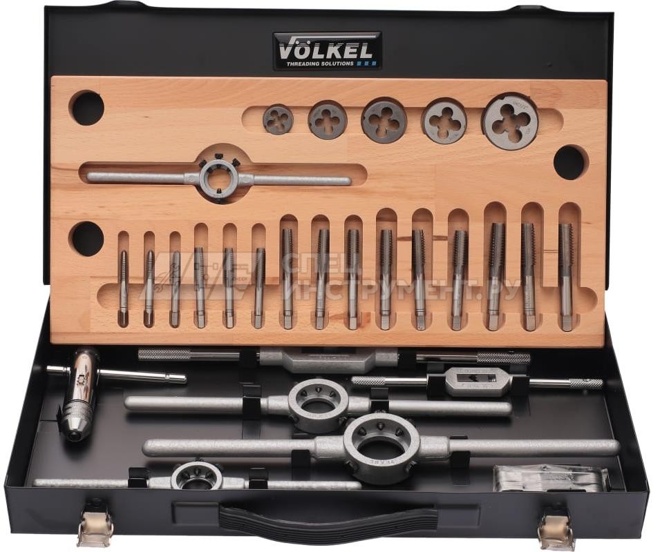 Набор метчиков комплектных и плашек UNC 1\4-1\2, 27 предметов, металлический кейс