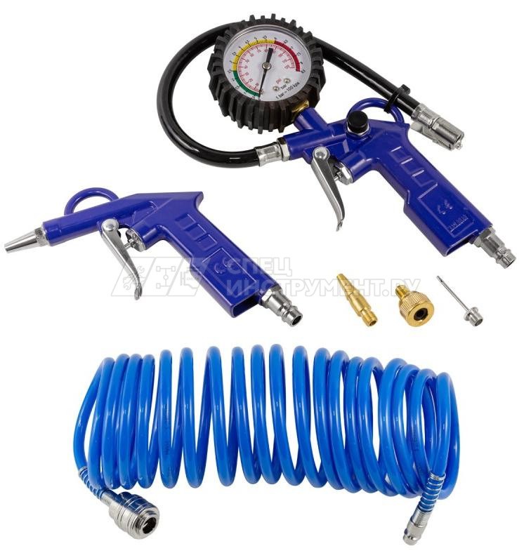 Пистолет для подкачки шин с манометром в комплекте с пистолетом обдувочным и шлангом