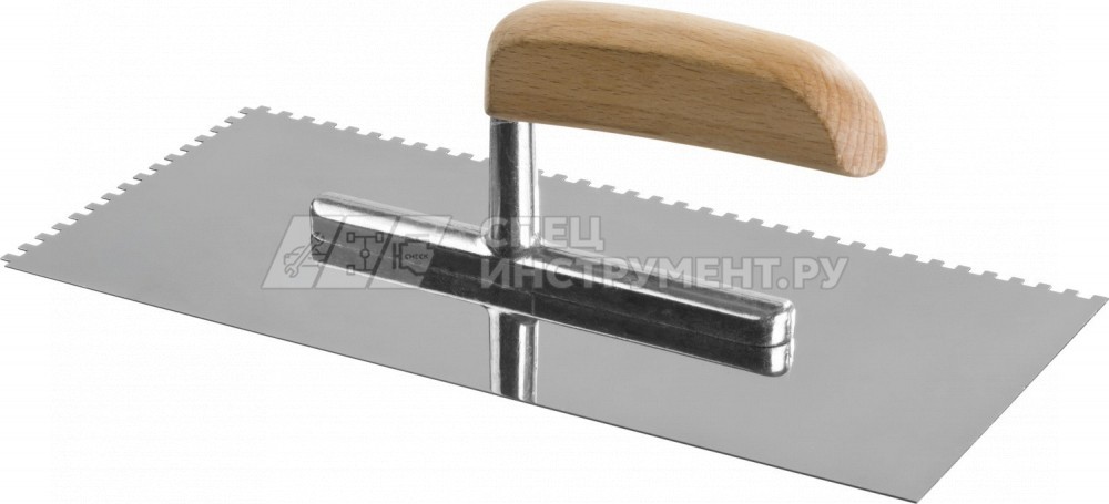 ЗУБР Эксперт 130х280 мм, 4х4 мм, гладилка штукатурная зубчатая нержавеющая с деревянной буковой ручкой. Серия Профессионал.