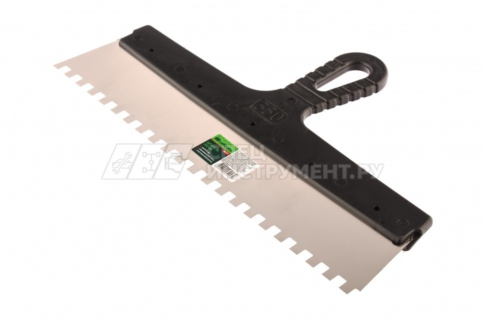 Шпатель из нержавеющей стали, 350 мм, зуб 8х8 мм, пластмассовая ручка