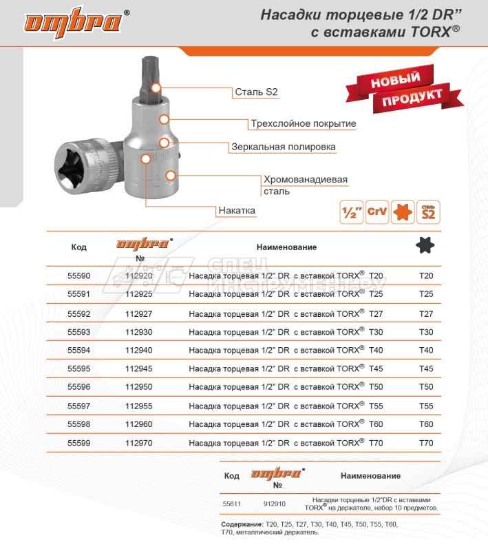 Насадка торцевая 1/2" DR с вставкой TORX® Т60