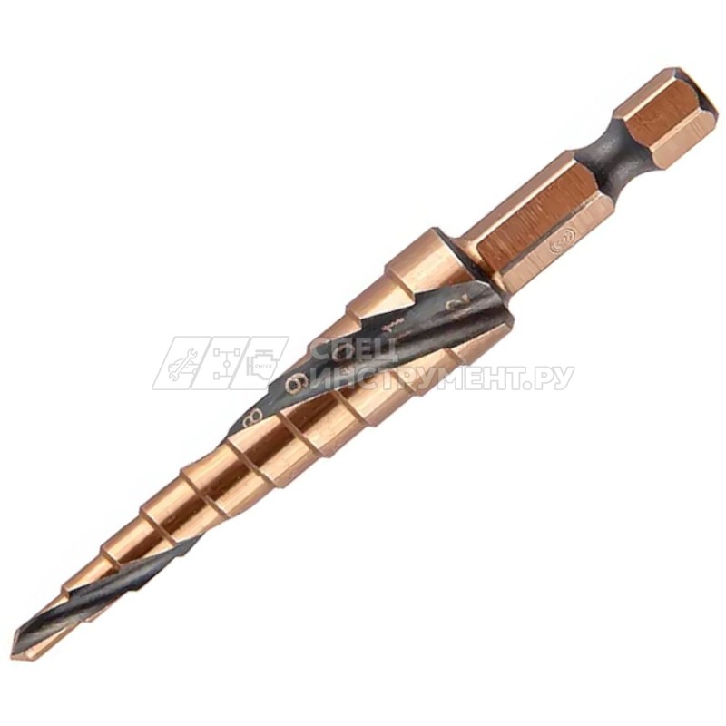 Сверло ступ. по мет. витое 3-12мм, 10 ступ.,шаг 1мм, Р6М5, Hex 1/4", MONOGRAM Special 100-975