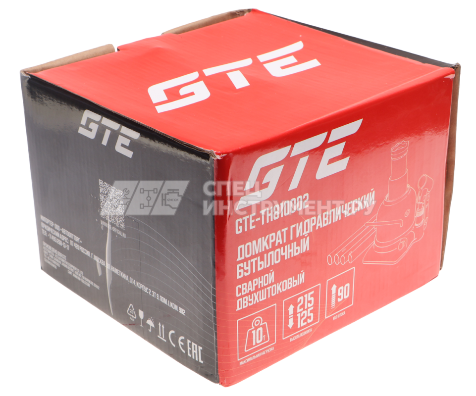 Домкрат гидравлический бутылочный низкопрофильный с двумя штоками 10т (h min-125мм, h max-215мм, ход штока-90мм) GTE /1/6