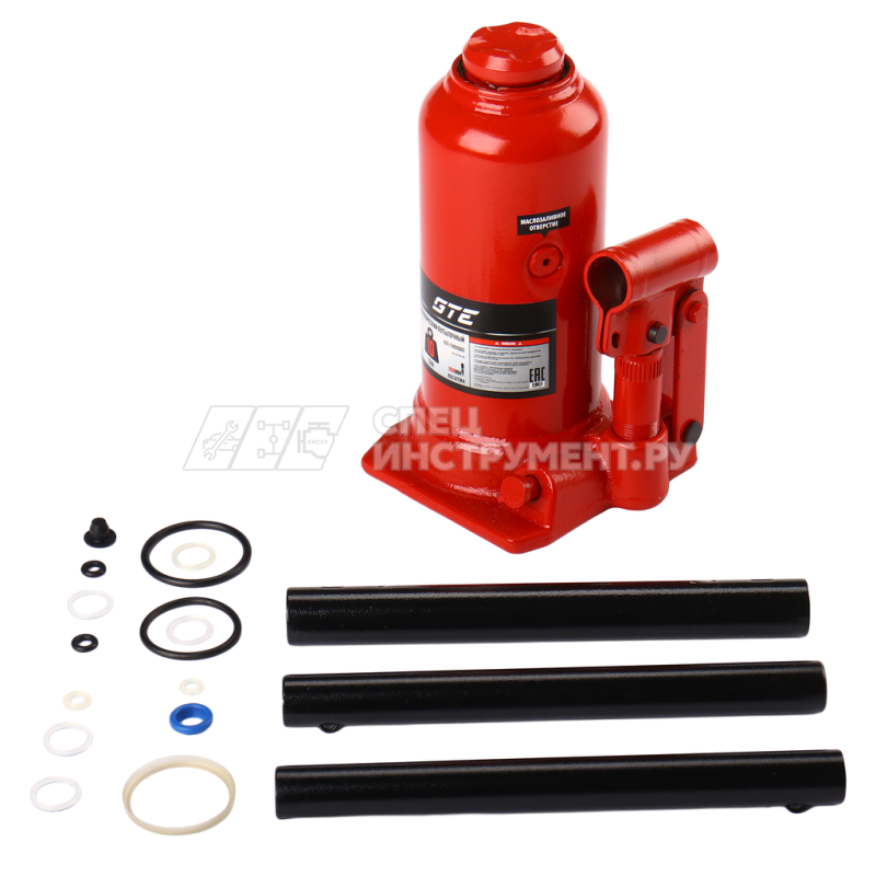 Домкрат гидравлический бутылочный 10т (h min-220мм, h max-488мм, ход штока-268мм) GTE