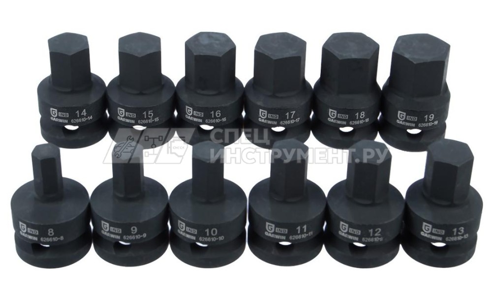Набор ударных головок 1/2" 12 пр. HEX 8-19 мм, L= 38.1 mm