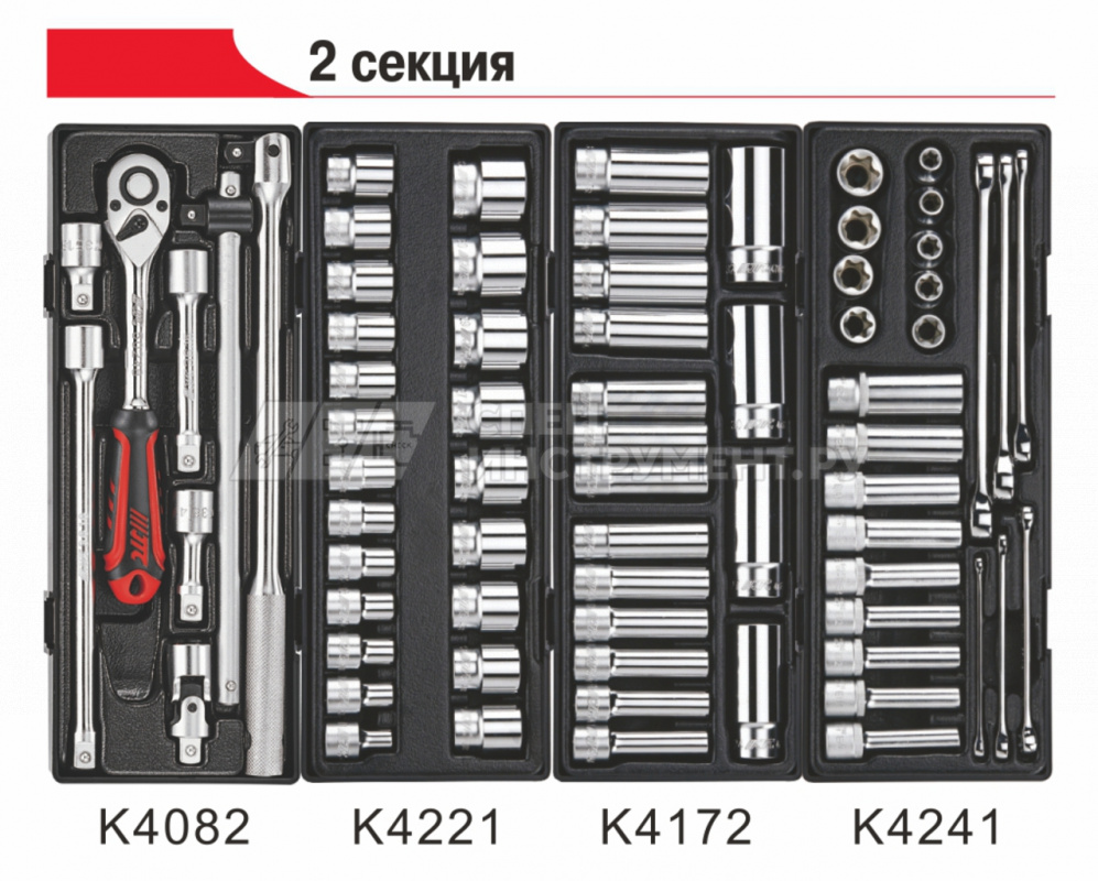 Тележка инструментальная -5021 (7 секций) в комплекте с набором инструментов (344 предмета)