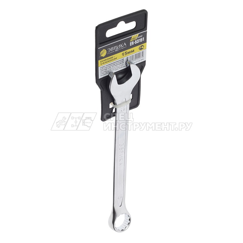 Ключ комбинированный 15мм ER-53151 (Chrome vanadium) на держателе PRO ЭВРИКА