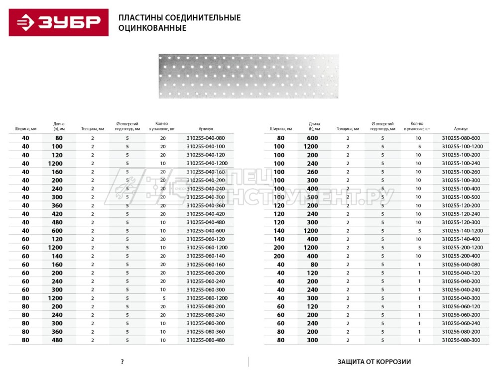 Пластина соединительная ПС-2.0, 100х200 х 2мм, ЗУБР