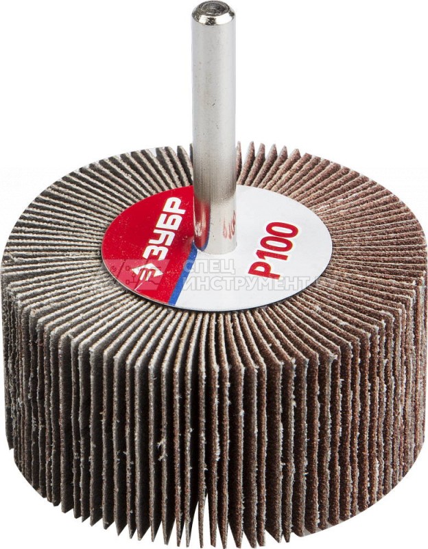Круг шлифовальный ЗУБР "МАСТЕР" веерный лепестковый, на шпильке, тип КЛО, зерно-электрокорунд нормальный, P100, 30х60мм