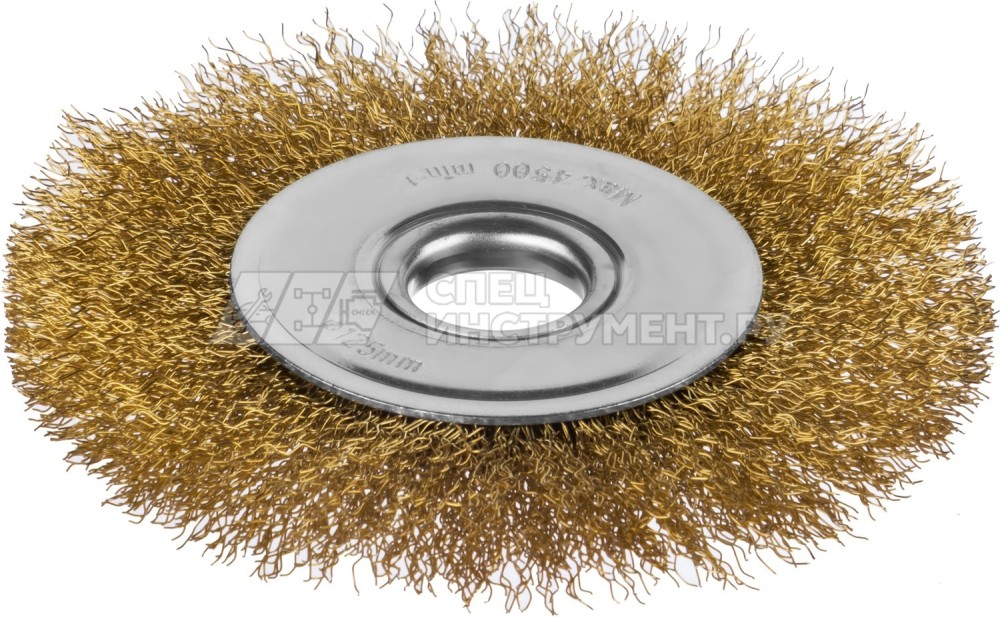Щетка дисковая для УШМ, витая стальная латунированная проволока 0,3 мм, d=125 мм, MIRAX 35141-125