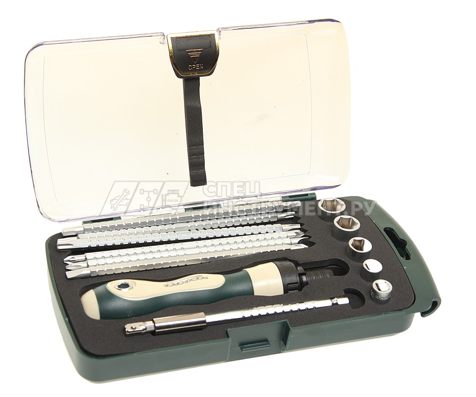 Отвертка реверсивная телескоп. переставная 2в1с набором бит и головок 13пр.  ROCKFORCE /1