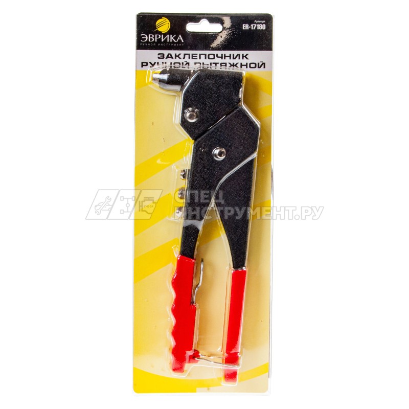 Заклепочник ER-17180: ручной вытяжной с поворотной головкой 360град. (ø заклепок: 2.4; 3.2; 4; 4.8мм) 180мм в блистере ЭВРИКА
