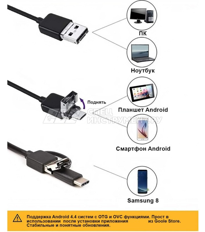 Видеоэндоскоп USB, 2Мп, 1600x1200, 2м, 8мм зонд iCartool IC-V101