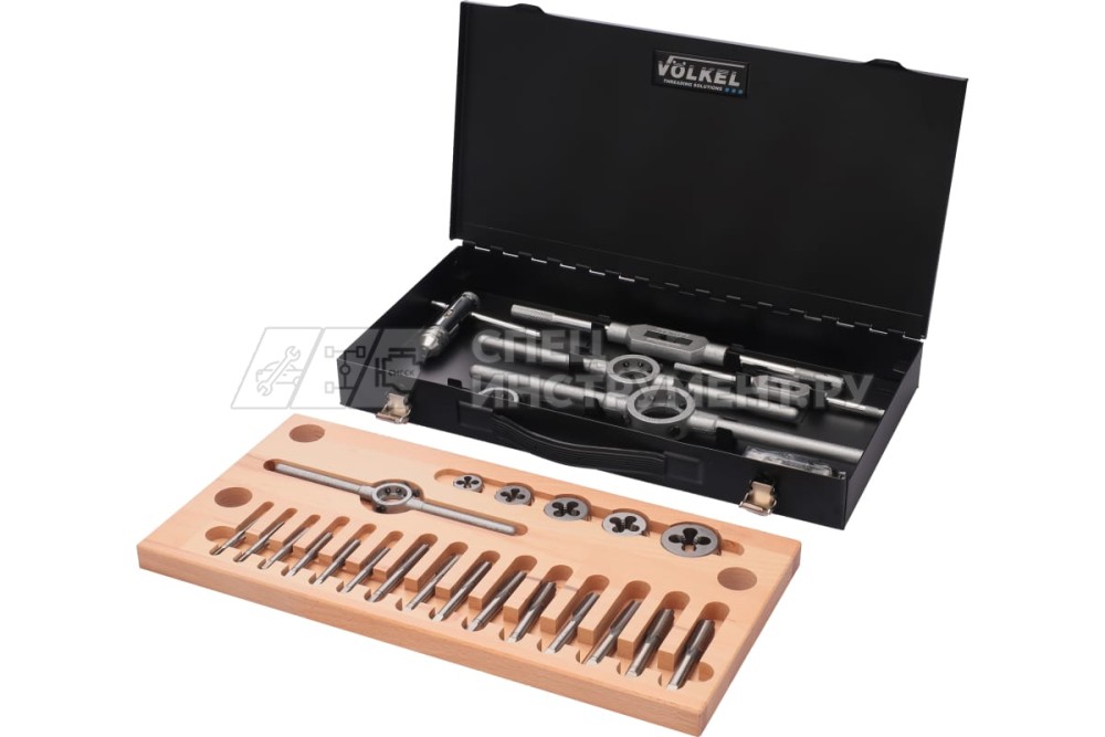 Набор метчиков комплектных и плашек UNC 1\4-1\2, 27 предметов, металлический кейс