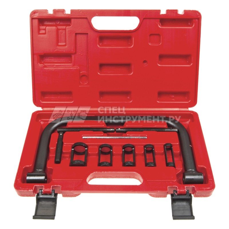 Рассухариватель клапанов струбцинного типа 10пр., (сменные толкатели: 16, 19, 23, 25, 30мм) ЭВРИКА ER-02110