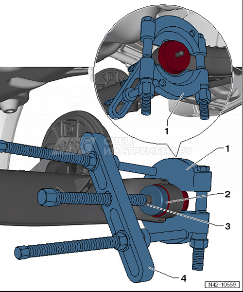 Инструмент для монтажа и демонтажа резиновой опоры поворотного кулака VAG 3292