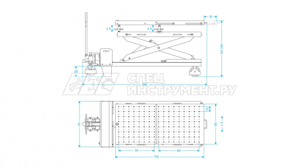 Стол подъемный электрогидравлический для АКБ электромобиля, 1200 кг