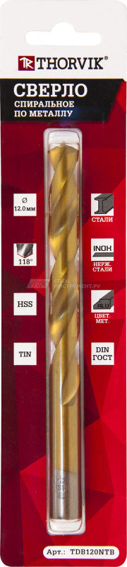 Сверло спиральное по металлу HSS TiN в блистере, d3.5 мм