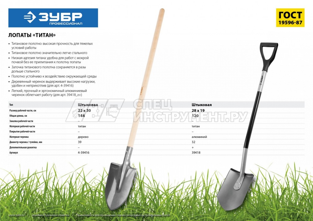 Лопата "ТИТАН" штыковая с деревянным черенком, ЗУБР Профессионал