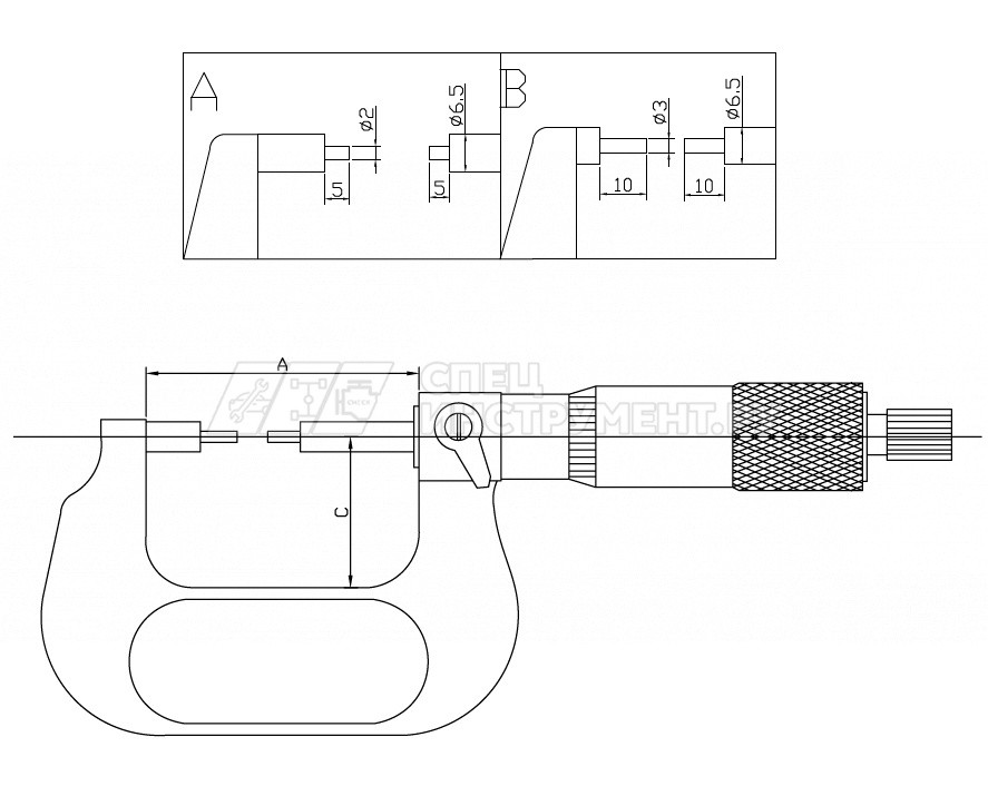 Микрометр со ступенчатыми измерительными поверхностями 0,01 мм, 0-25 мм, тип A