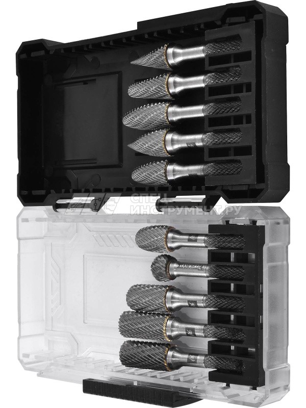 TRRB120610-2S  Набор борфрез твердосплавных, тип A, B, C, D, E, F, G, H, L, M, 12 мм, двойная насечка, в кейсе, 10 предметов