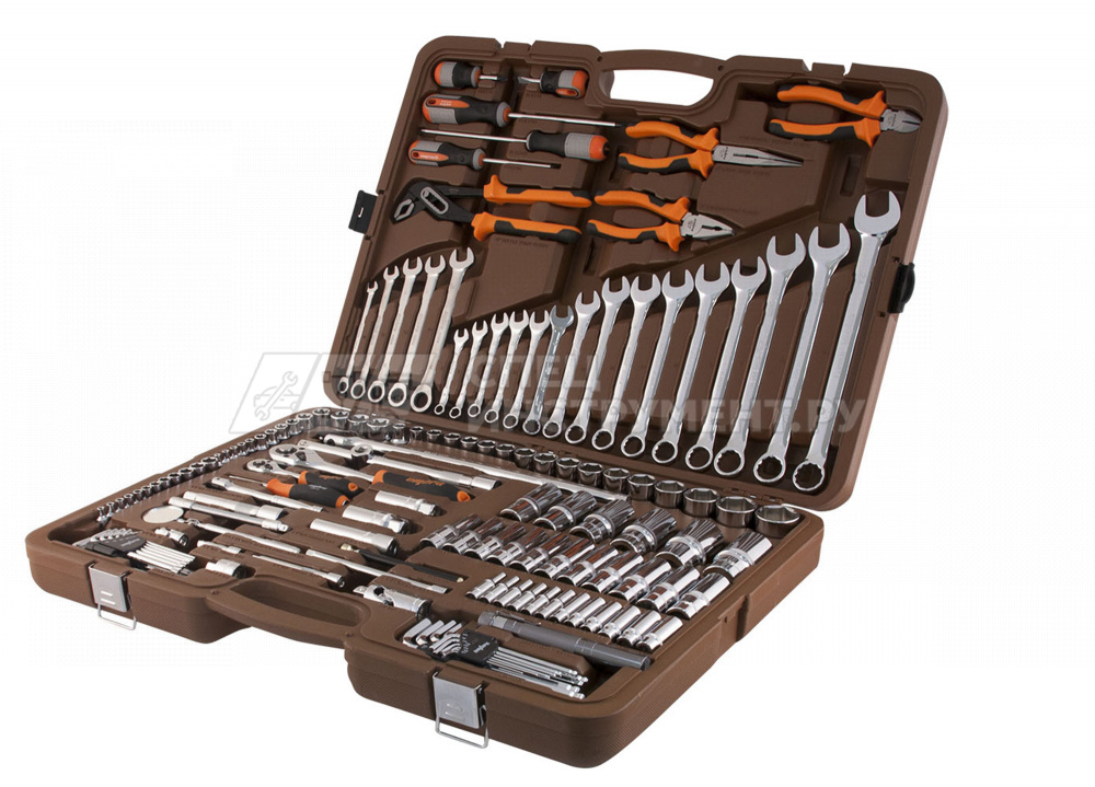 Универсальный набор инструмента торцевые головки 1/4", 3/8", 1/2"DR 4-32 мм, Е4-Е18, аксессуары к ним, комбинированные ключи 8-24 мм, 141 предмет