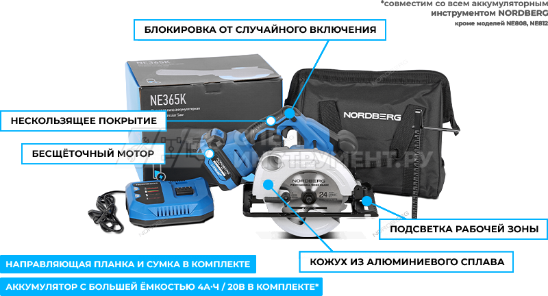 Дисковая пила аккумуляторная, диск 165 мм