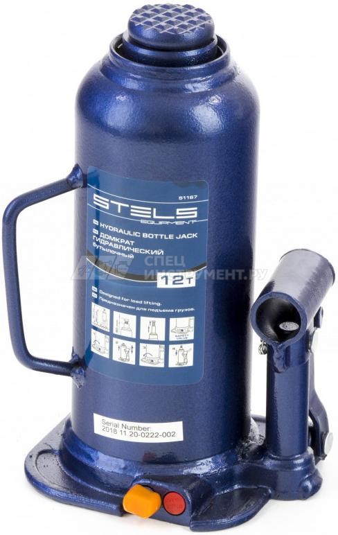 Домкрат гидравлический бутылочный, 12 т, h подъема 227–457 мм// Stels