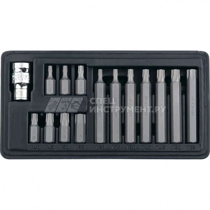 Набор бит TORX, хвостовик-шестигранник, 10 мм, CrV, 15 предм,