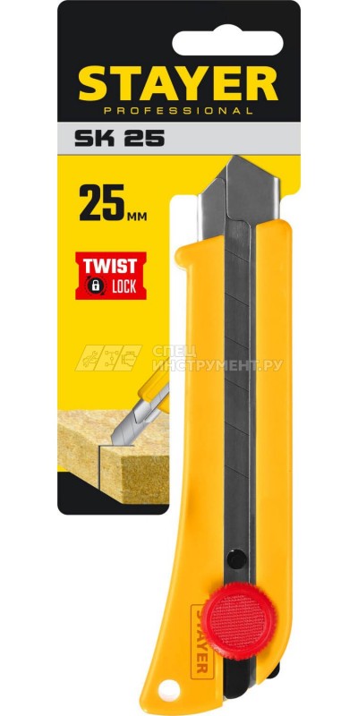Нож с винтовым фиксатором SK-25, сегмент. лезвия 25 мм, усиленный корпус, STAYER