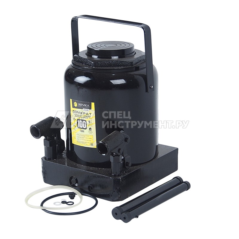 Домкрат гидравлический ER-81001 бутылочный с клапаном 100т, ремкомплект (выс. подъема 330-530мм) ЭВРИКА