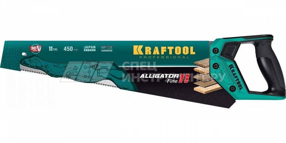 Ножовка для точного реза "Alligator 11", 450 мм, 11 TPI 3D зуб, KRAFTOOL