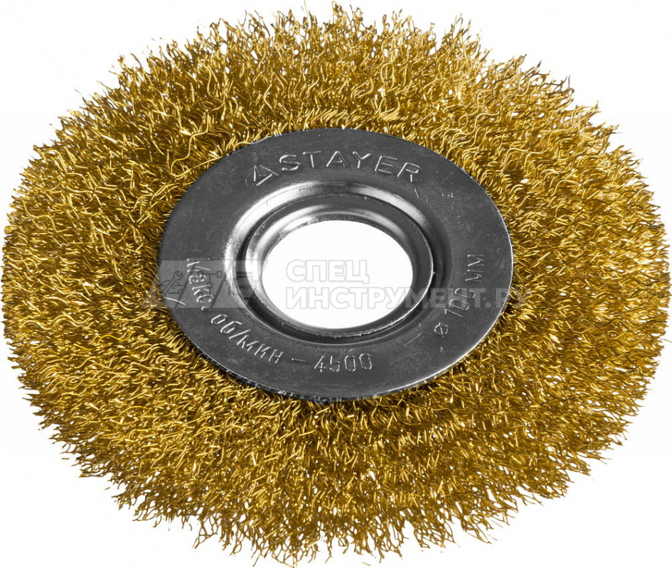 Щетка STAYER "PROFESSIONAL" дисковая для УШМ, витая стальная латунированная проволока 0,3мм, 100мм/22мм