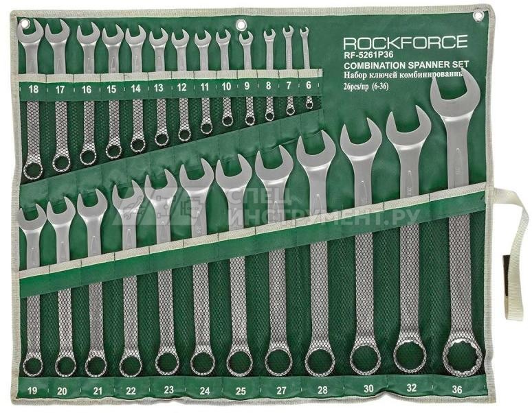 Набор ключей комбинированных RF-5261P36: 6-36мм 26пр.(на полотне) (ст арт RF-5261P) ROCKFORCE /1/4