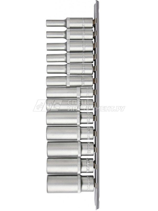 S11S2213SM Набор головок торцевых глубоких 12-гранных 1/4"DR на держателе, 4-14 мм, 13 предметов