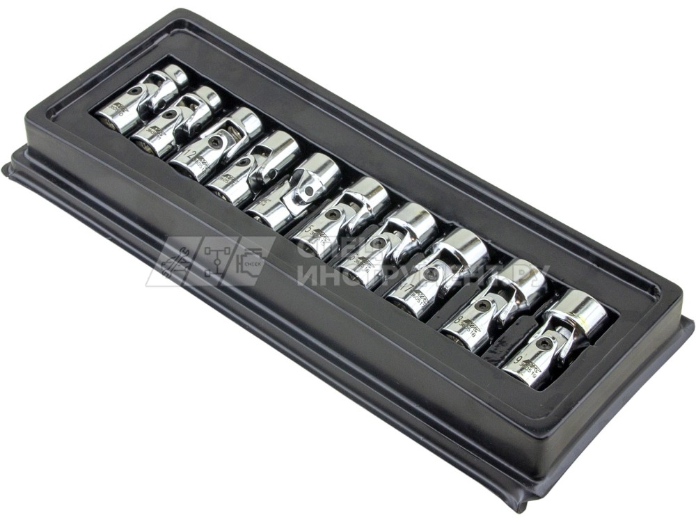 Набор головок торцевых с карданом 3/8" 6-гранных 10-19мм (в кейсе) 10пр.