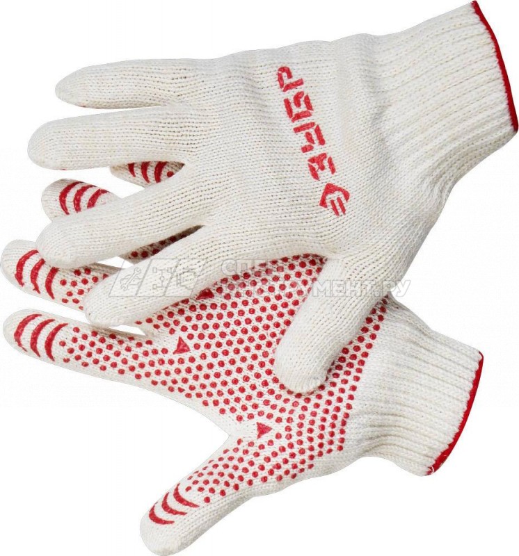 Перчатки ЗУБР "МAСTEP" трикотажные, 7 класс, х/б, с защитой от скольжения, L-XL, 10пар