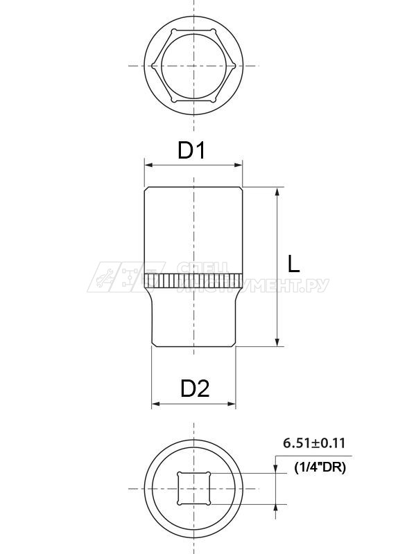 Головка торцевая 1/4"DR 9 мм