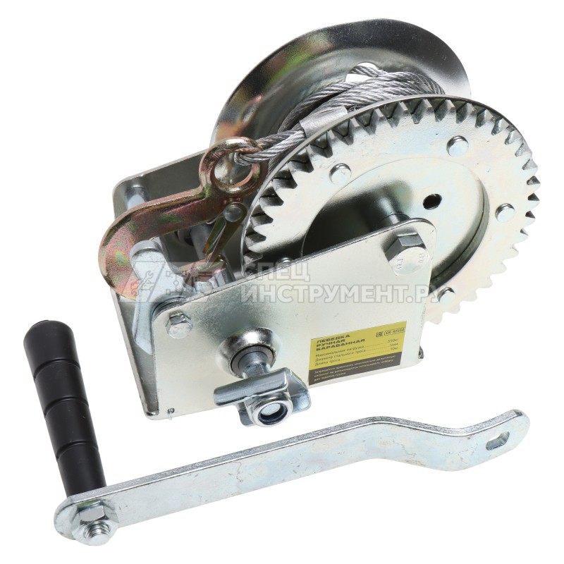 Лебедка ER-97550 ручная барабанная, 550кг (стальной трос, Ø -5мм, длина троса-10м) ЭВРИКА