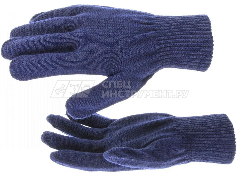 Перчатки трикотажные, акрил, цвет: синий, двойная манжета, Россия