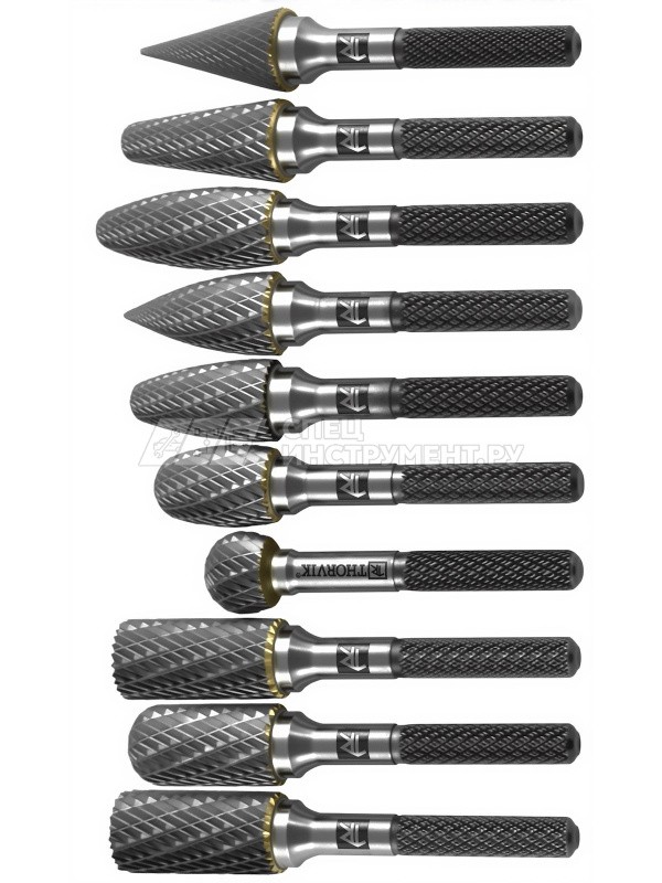 TRRB060610-2S  Набор борфрез твердосплавных, тип A, B, C, D, E, F, G, H, L, M, 6 мм, двойная насечка, в кейсе, 10 предметов